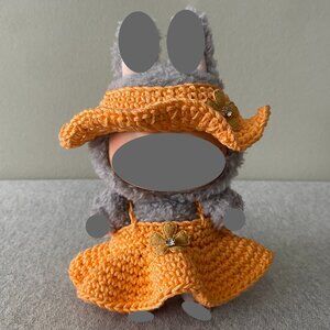 Handmade Crochet Spring Summer Orange Outfit for 17cm Plush Doll 2-Piece Set